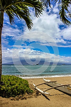 Beautiful view of Molokai Island from Kaanapali Beach, Maui