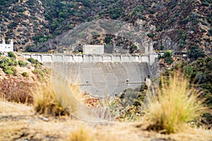 Beautiful view of the Morris Dam surrounded by mountains in Azusa, California, United States