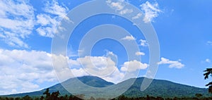 The beautiful view of Mount Tanggamus is seen from the rice fields of Talang Jawa village, Tanggamus, Lampungï¿¼