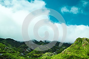 Beautiful view of mountain forest and blue sky