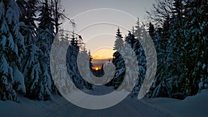Beautiful view of the mountain ski cross country track in winter at sunset, snowy trail, view2, nature, Czech Republic