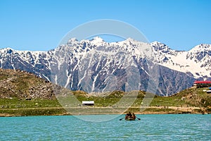 Beautiful view of mountainous lake Saiful Muluk in Naran Valley, Mansehra District, Khyber-Pakhtunkhwa, Northern Areas of Pakistan