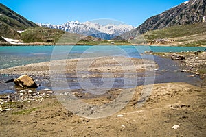 Beautiful view of mountainous lake Saiful Muluk in Naran Valley, Mansehra District, Khyber-Pakhtunkhwa, Northern Areas of Pakistan