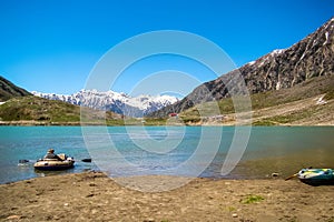 Beautiful view of mountainous lake Saiful Muluk in Naran Valley, Mansehra District, Khyber-Pakhtunkhwa, Northern Areas of Pakistan