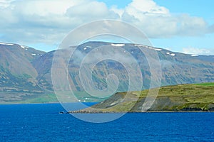 Beautiful view of the mountains overlooking the bay near Hofn, Iceland