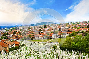 Beautiful view of the Muslim cemetery in the city of Sarajevo, Bosnia and Herzegovina