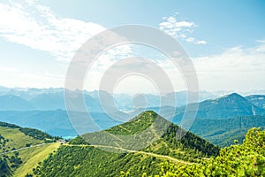 Beautiful view of nature and mountains from Herzogstand mountain, Bavaria, Germany