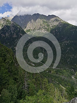 Beautiful view of nature scene in mountains with clouds