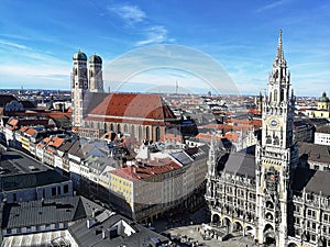 Beautiful view on the New town hall and Cathedral Church of our Lady, Munich