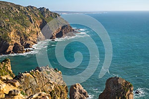 Beautiful view of the ocean and cliffs of Caba da Roca, Portugal. photo