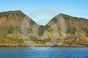 Beautiful view from ocean of Lahaina and West Maui mountains in Hawaii