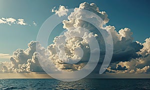 A beautiful view of the ocean with a large cloud in the sky.