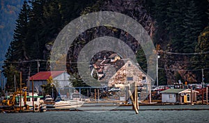 Beautiful view of an old boat dock of Harrison Lake, Harrison BC, Canada