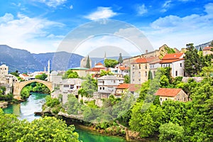 Beautiful view Old bridge in Mostar on the Neretva river, Bosnia and Herzegovina