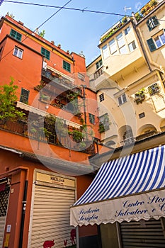 Beautiful view of old buildings in Genoa, region of Liguria, Italy