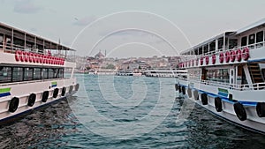 Beautiful view of the old city of Istanbul in Turkey. Sulaymaniyah mosque view through the Bosphorus.