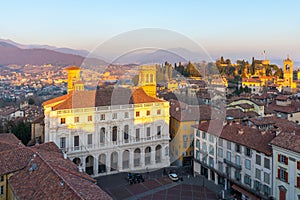 Beautiful view of the old medieval city Citta Alta, Bergamo, One of the beautiful city in Italy, landscape on the city center and