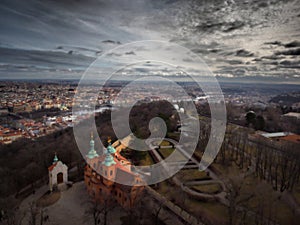 Beautiful view of old Prague and see the cable car that goes to Petrin