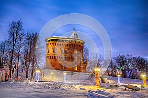 Beautiful view of the old water tower in the city of the Golden ring Vladimir