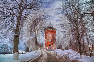 Beautiful view of the old water tower in the city of the Golden ring Vladimir