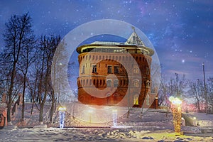Beautiful view of the old water tower in the city of the Golden ring Vladimir