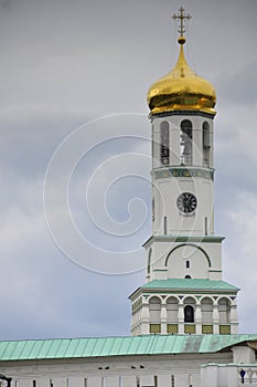 Beautiful view of the Orthodox monastery in summer. Travel, vacation, history, ancient, sky, temple