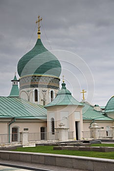 Beautiful view of the Orthodox monastery in summer. Travel, vacation, history, ancient, sky, temple