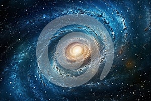 Beautiful View of Outer Space with Nebula Spiral Galaxy and Stars in Blue Sky Background