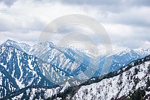 Beautiful view of outside for landscape snow wall from Murodo station in Toyama, Japan