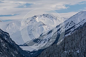 Beautiful view over the Austrian Alps in winter time