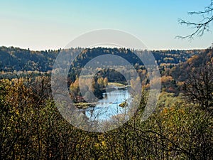 Beautiful view over Gauja river valley in autumn, Sigulda, Latvia