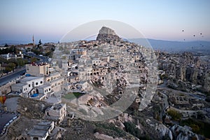 Beautiful view over the town of Ortahisar, Cappadocia, Turkey.