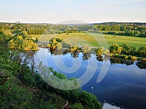 Beautiful view over the valley of the Ruhr in Muelheim in the evening sun