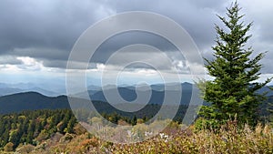 The beautiful view from an overlook of the changing leaves on the Blue Ridge Parkway