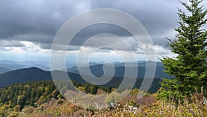 The beautiful view from an overlook of the changing leaves on the Blue Ridge Parkway