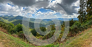 The beautiful view from an overlook of the changing leaves on the Blue Ridge Parkway