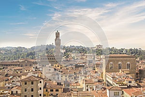 Beautiful view of the Palazzo Vecchio in Signoria square in Florence, Italy