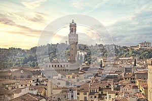 Beautiful view of the Palazzo Vecchio in Signoria square in Florence, Italy