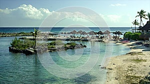 Beautiful view of the panorama of Puerto Aventuras beach in the Mayan Riviera in Mexico.