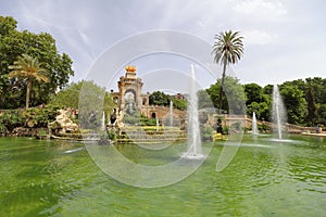 Beautiful view of the Parc de la Ciutadella with fountains on a sunny day in Barcelona, Spain photo