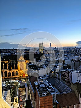 Beautiful view of Paris at sunset time from inside Pompidou center