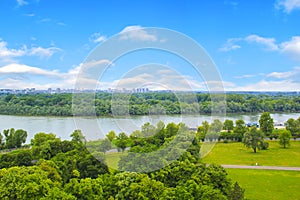 Beautiful view of the park near the fortress Kalemegdan over the river Savva in Belgrade, Serbia