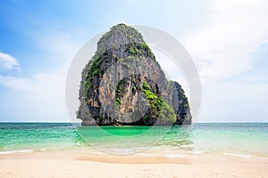 Beautiful view of Phra Nang Beach on a sunny summer day in Krabi, Thailand