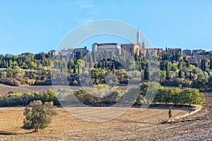 Beautiful view of the Pienza on a sunny autumn day