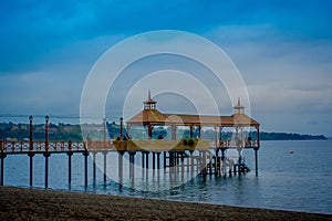 Beautiful view of pier at Llanquihue lake, Frutillar Bajo, Chile