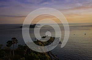 Beautiful of view point sunset sky scene in Phromthep cape and viewpoint at twilight sky in Phuket,Thailand