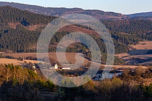 Beautiful view of Poniky village with cliffs and greenery in Slovakia