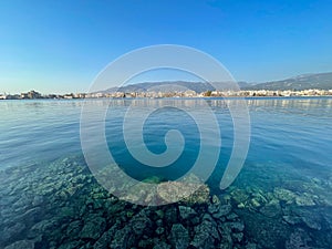 Beautiful view by the port of the seaside city Kalamata in Messenia, Peloponnese, Greece