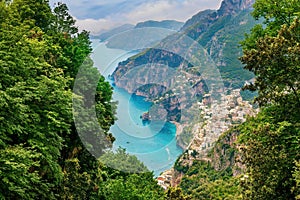 A beautiful view of Positano and the Amalfi Coast, Italy