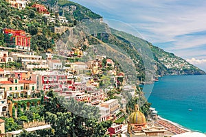 Beautiful view on Positano town on famous Amalfi coast, Campania, Italy